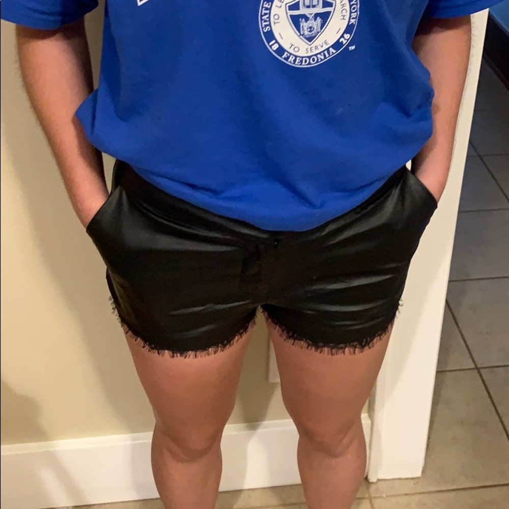 High rise leather shorts with lace